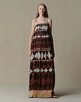 Silk and Linen Geometric Halter Dress