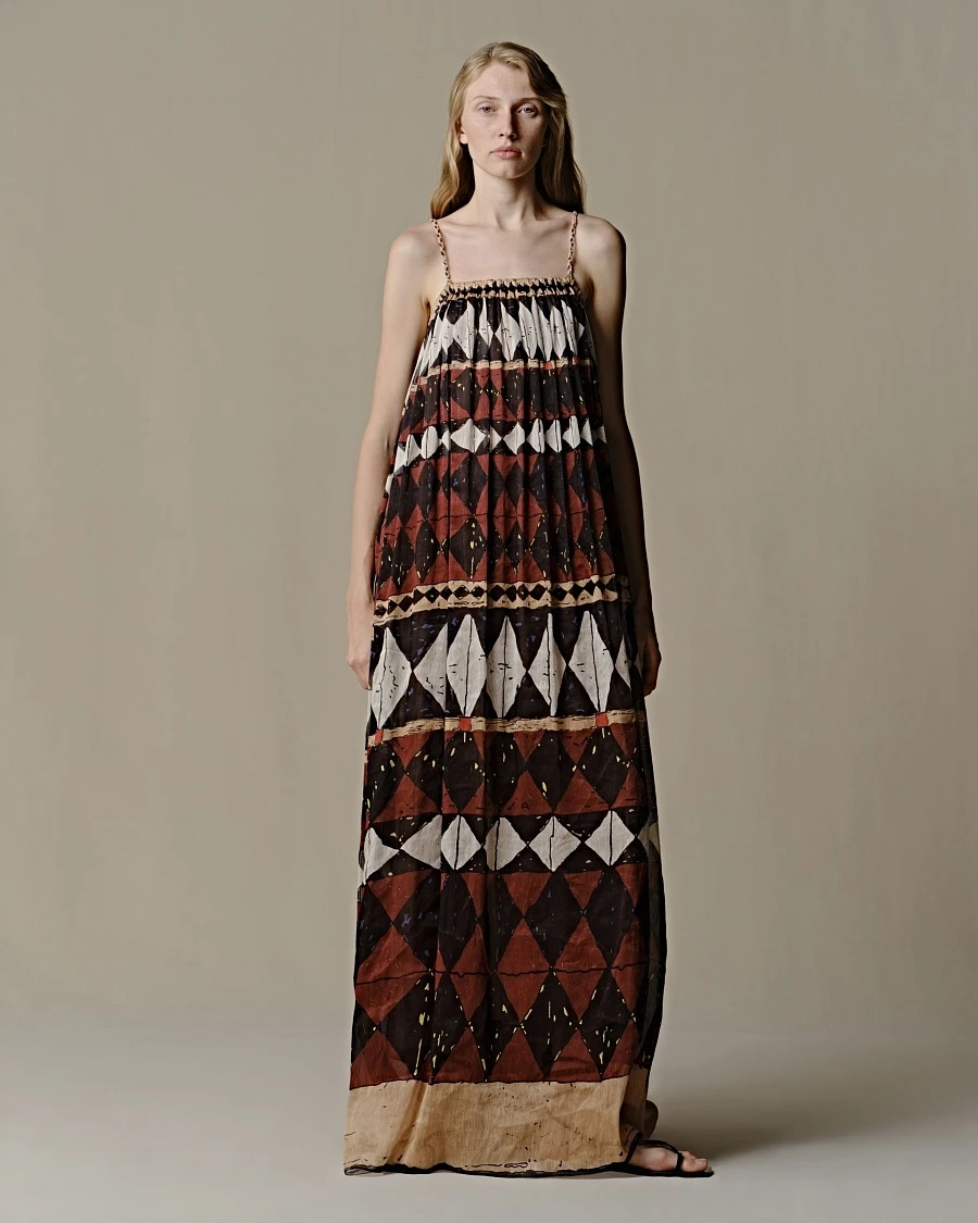 Silk and Linen Geometric Halter Dress