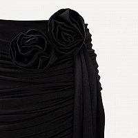 Black Twisted Jersey Mini Skirt with Rose Ribbon