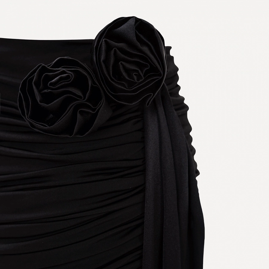 Black Twisted Jersey Mini Skirt with Rose Ribbon