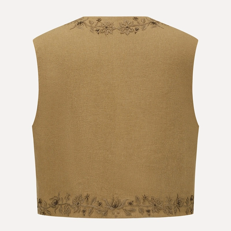 Apricot Linen Embroidered Vest