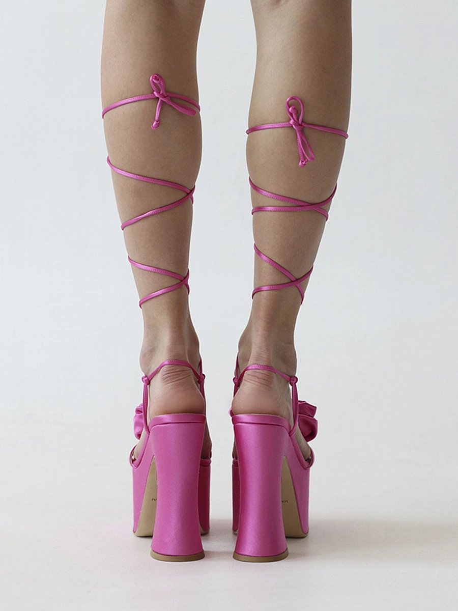 PLATFORM FLOWER SANDALS SATIN PINK