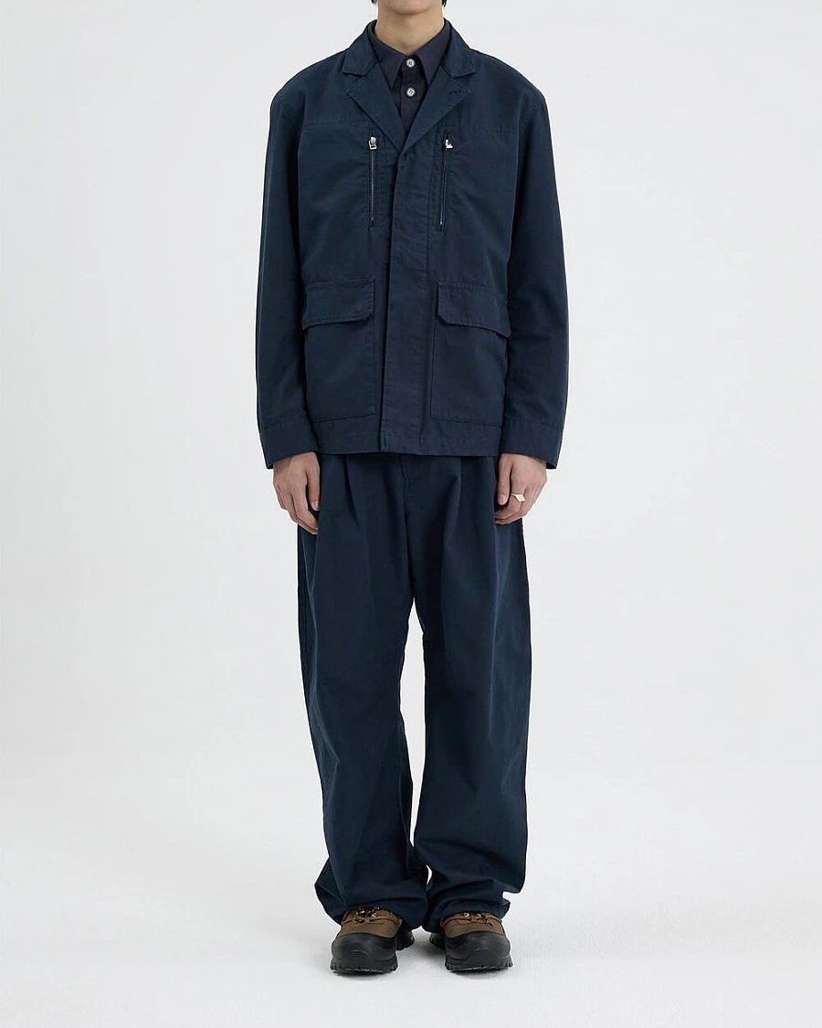 CURVED TWO TUCK COTTON PANTS NAVY