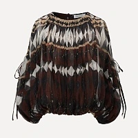 100% Silk Geometric Drawstring Top