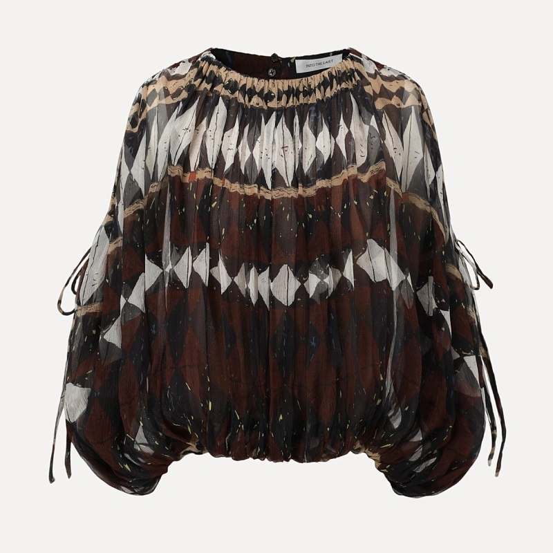 100% Silk Geometric Drawstring Top