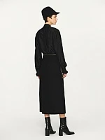 Black lace tie silk shirt