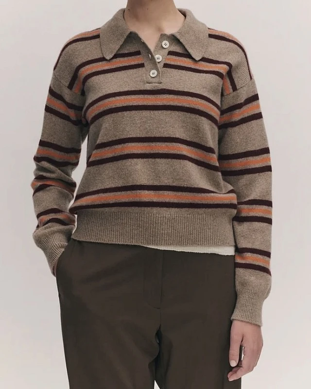 Edith Stripe Polo Shirt beige