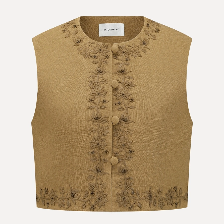 Apricot Linen Embroidered Vest