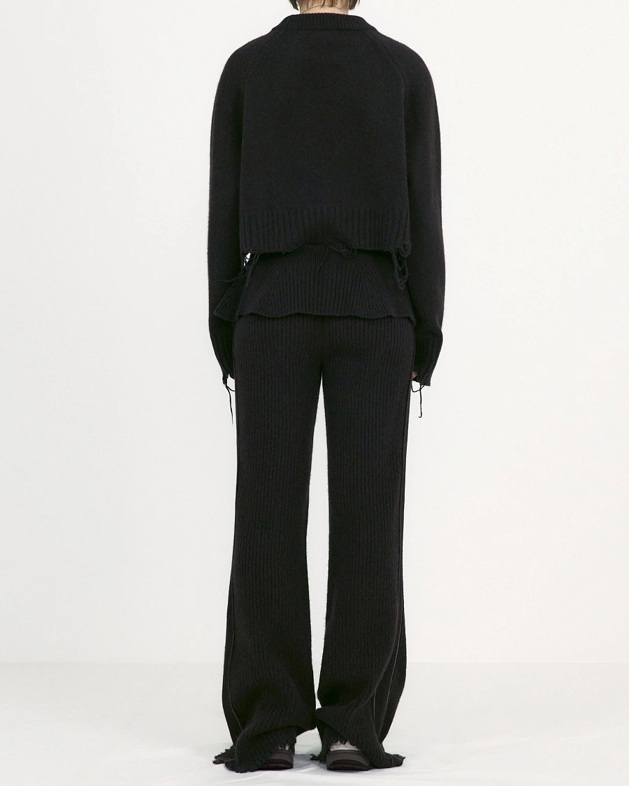 DAMAGED KNIT BOOT-CUT PANTS