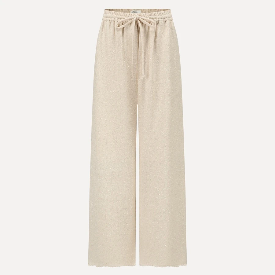 Ivory textured wool fringed straight pants