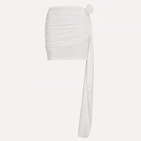 White Twisted Jersey Mini Skirt with Rose Ribbon
