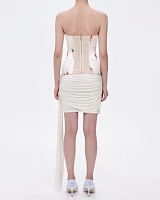 White Twisted Jersey Mini Skirt with Rose Ribbon