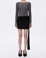 Black Twisted Jersey Mini Skirt with Rose Ribbon