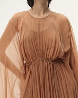 Coral Pink Gathered Long Sleeve Dress
