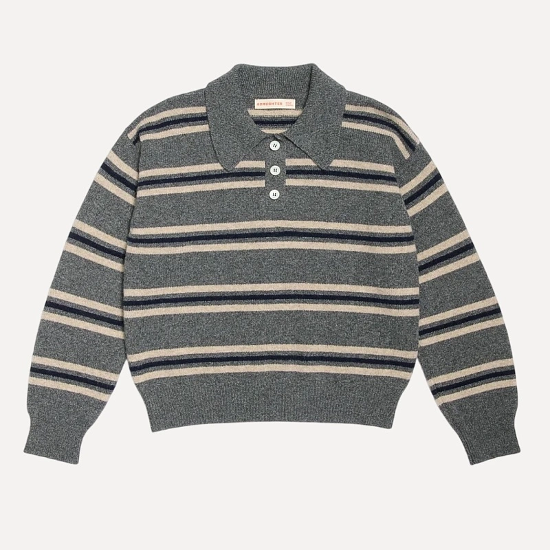 Edith Stripe Polo Shirt grey