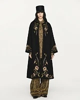 Floral pattern embroidered long coat