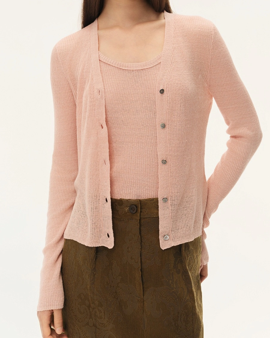 Pink Linen Knitted Cardigan