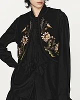 Floral pattern embroidered button vest