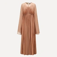 Coral Pink Gathered Long Sleeve Dress