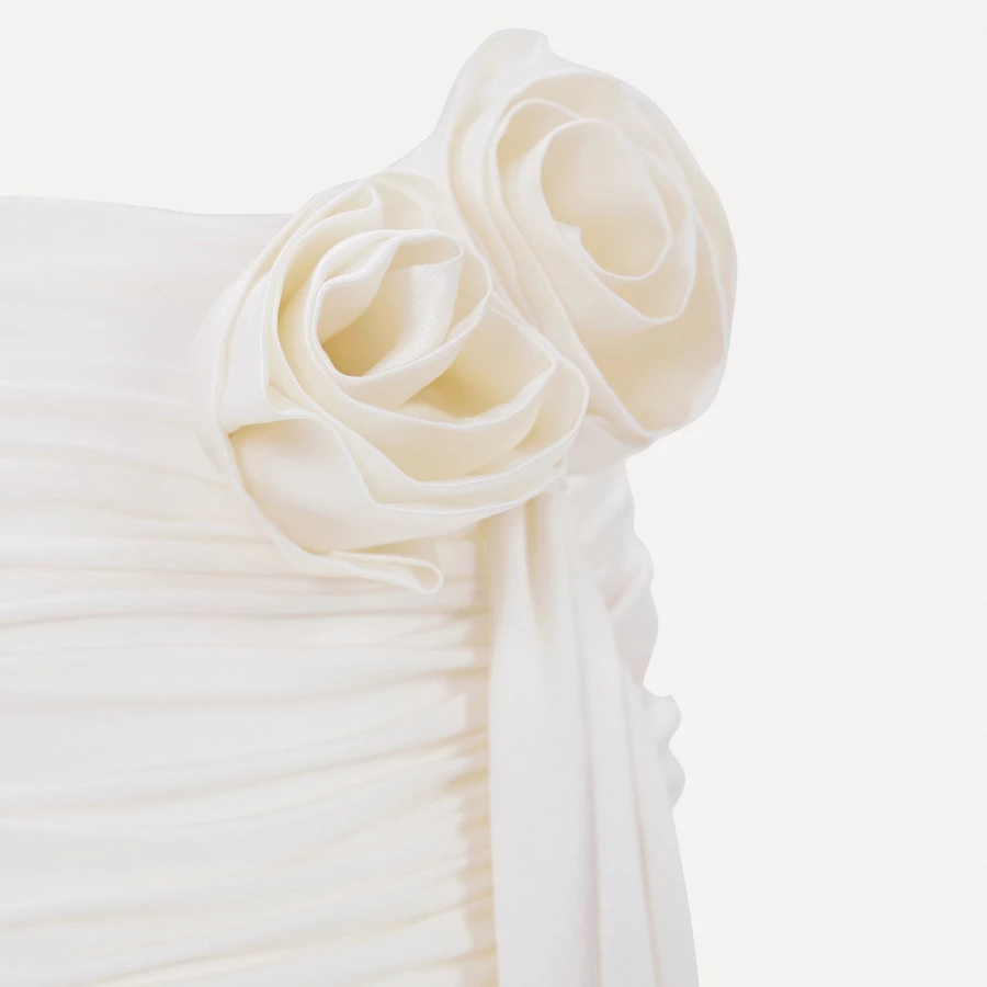 White Twisted Jersey Mini Skirt with Rose Ribbon