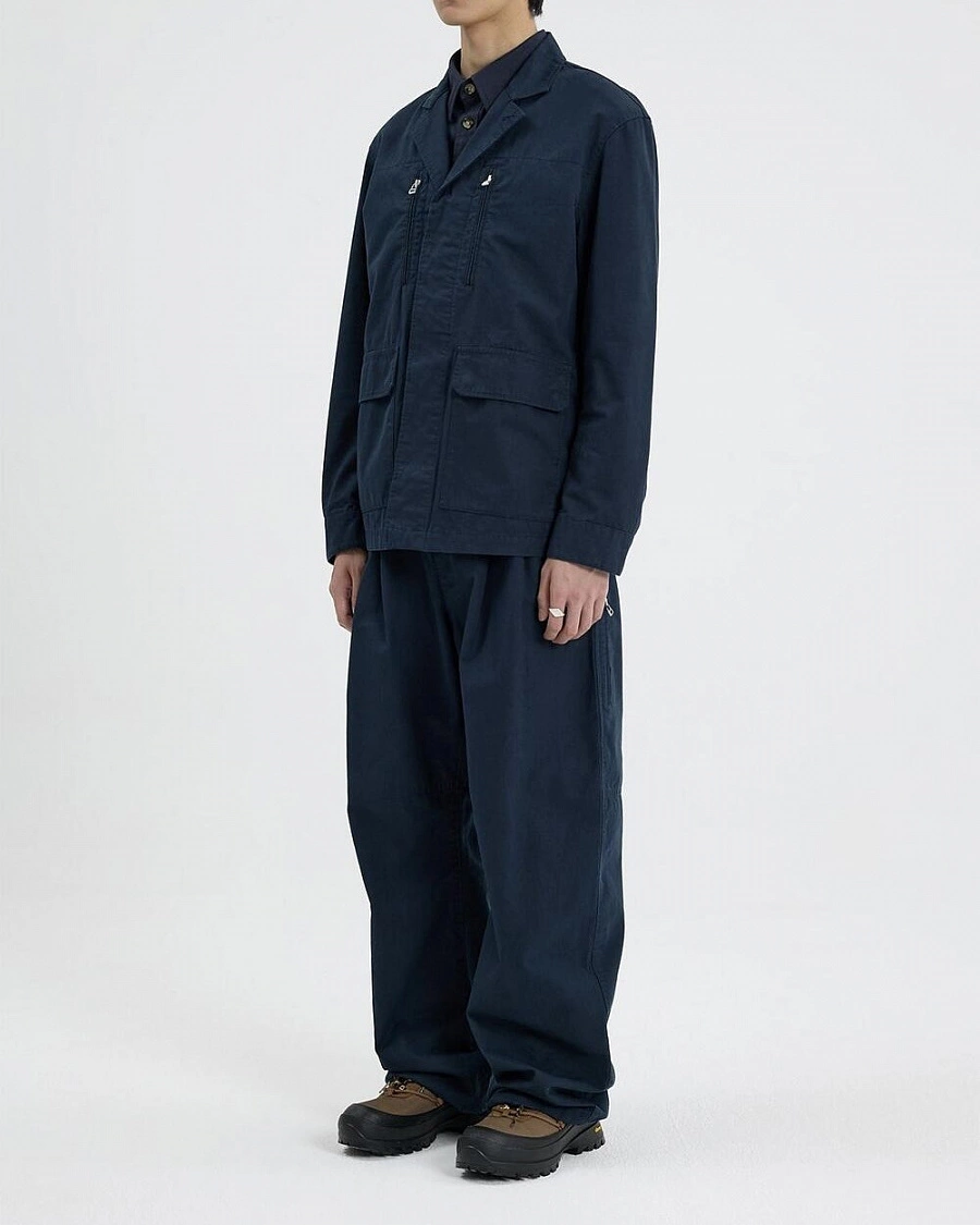 CURVED TWO TUCK COTTON PANTS NAVY
