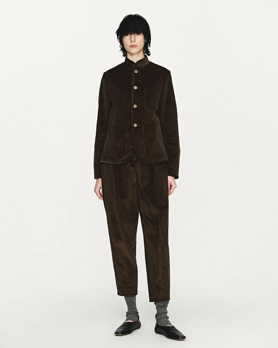 Dark green stand collar corduroy jacket