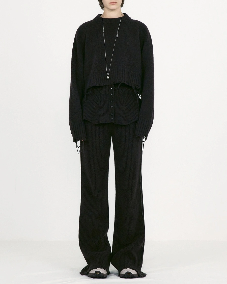 DAMAGED KNIT BOOT-CUT PANTS