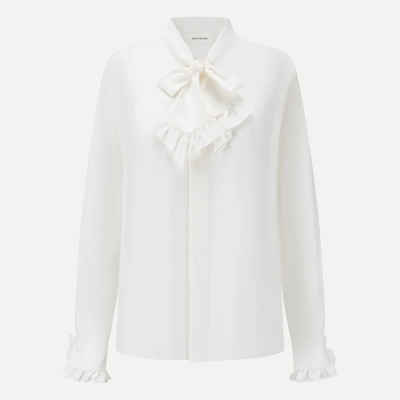 White lace tie silk shirt