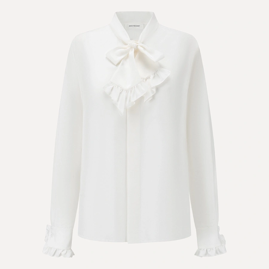 White lace tie silk shirt