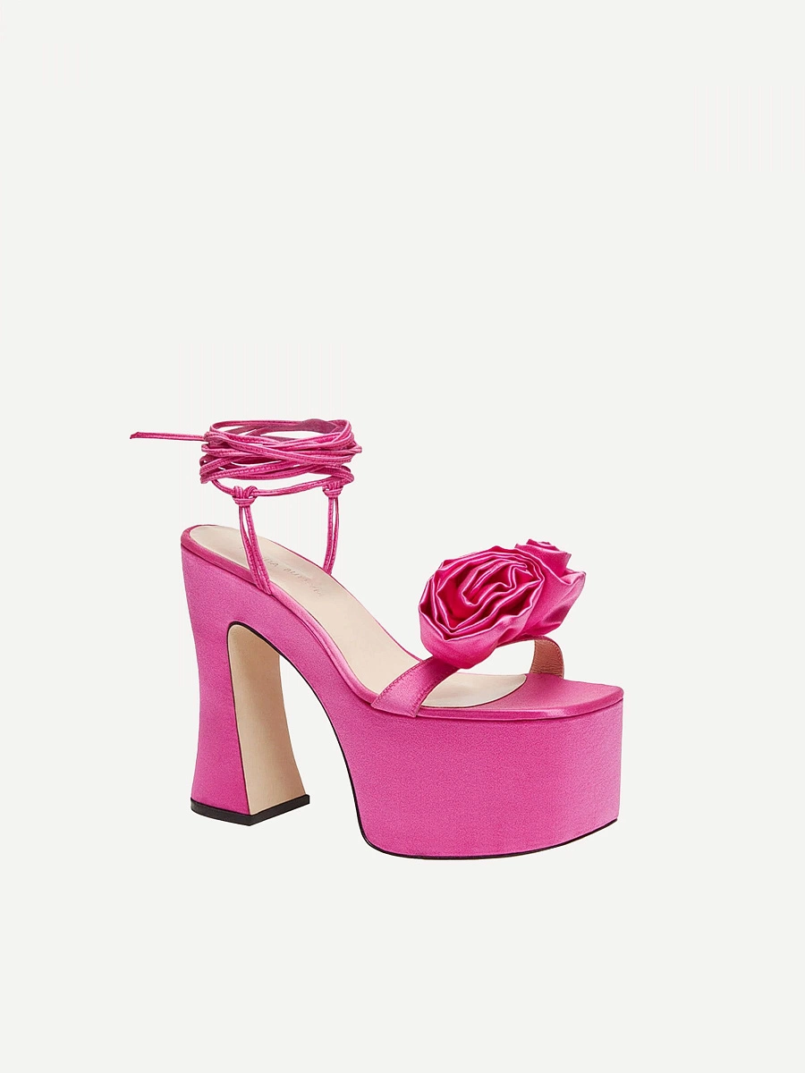 PLATFORM FLOWER SANDALS SATIN PINK
