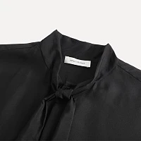 Black lace tie silk shirt