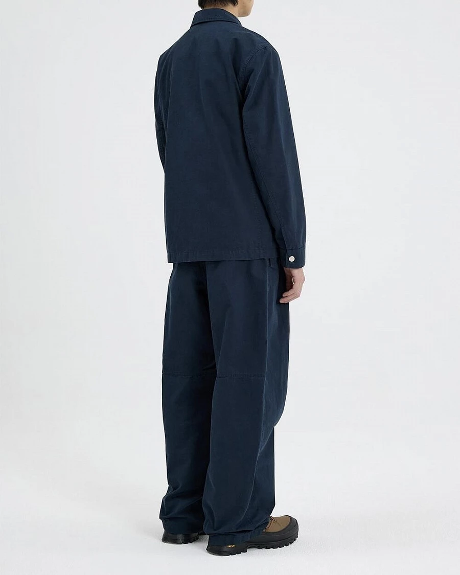 CURVED TWO TUCK COTTON PANTS NAVY