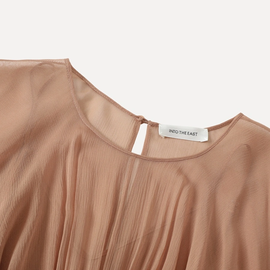 Coral Pink Gathered Long Sleeve Dress