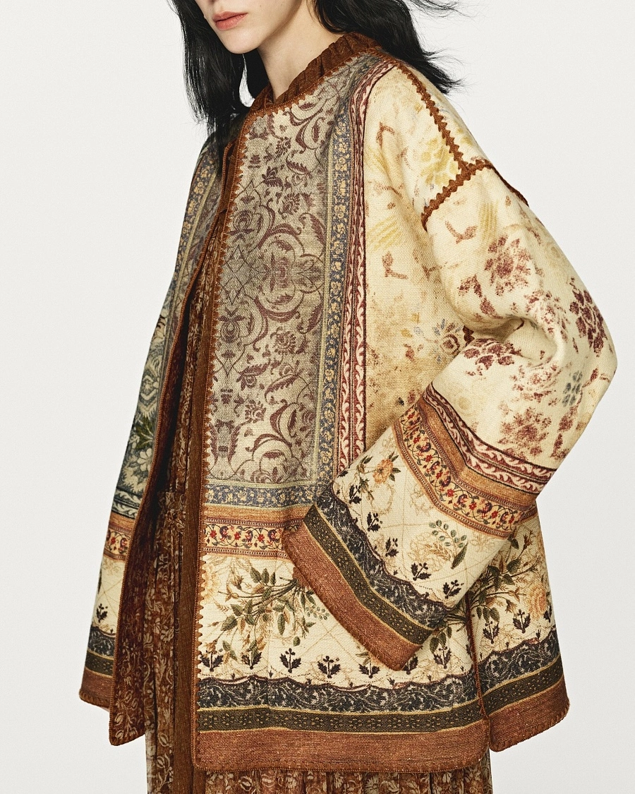 Tasar Silk Doubl-sided Printed Jacket