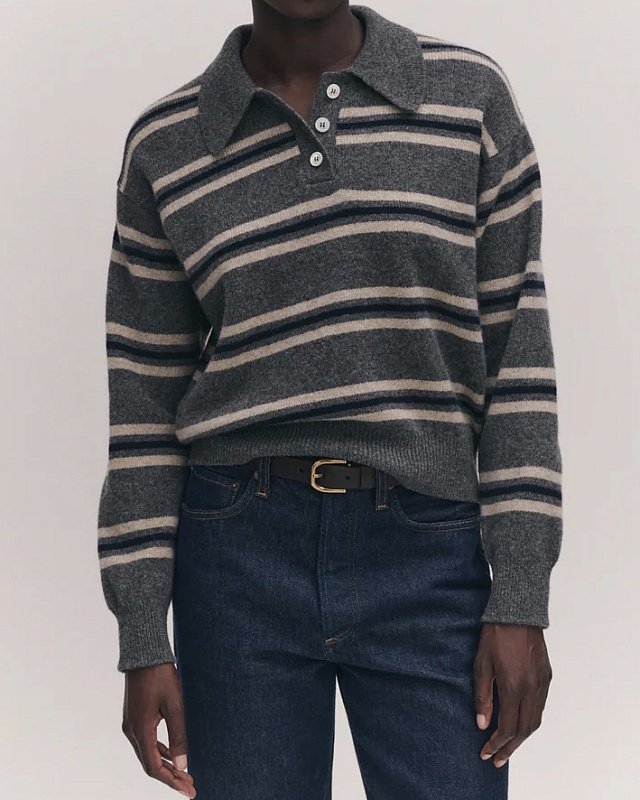 Edith Stripe Polo Shirt grey